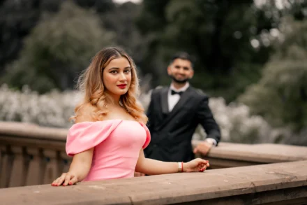 Elegant pre-wedding portrait of an Indian couple in Melbourne