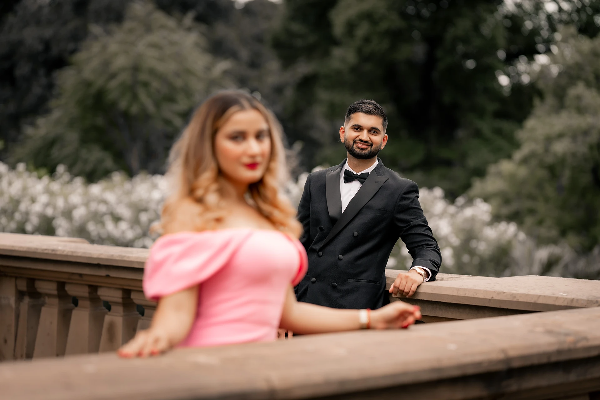 Elegant pre-wedding portrait of an Punjabi couple at Parliament in Melbourne