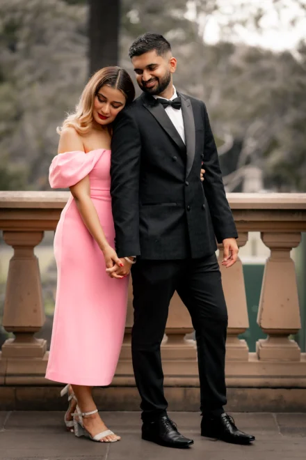 Elegant pre-wedding portrait of an Indian couple in Melbourne