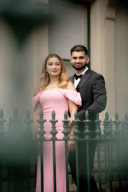 Elegant pre-wedding portrait of an South Asian couple in Melbourne