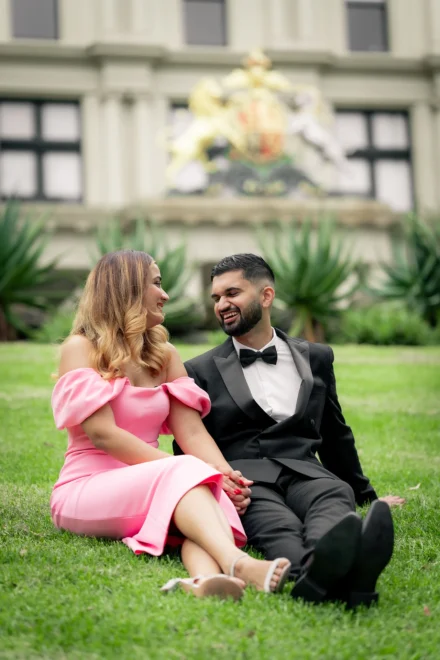 Elegant pre-wedding portrait of an South Asian couple in Melbourne
