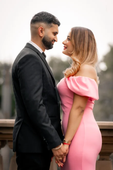 Elegant pre-wedding portrait of an Indian couple in Melbourne