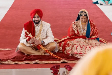 Bride and groom during an Anand Karaj ceremony in Melbourne