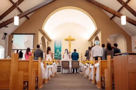 Bride and groom during a Catholic wedding ceremony in Melbourne